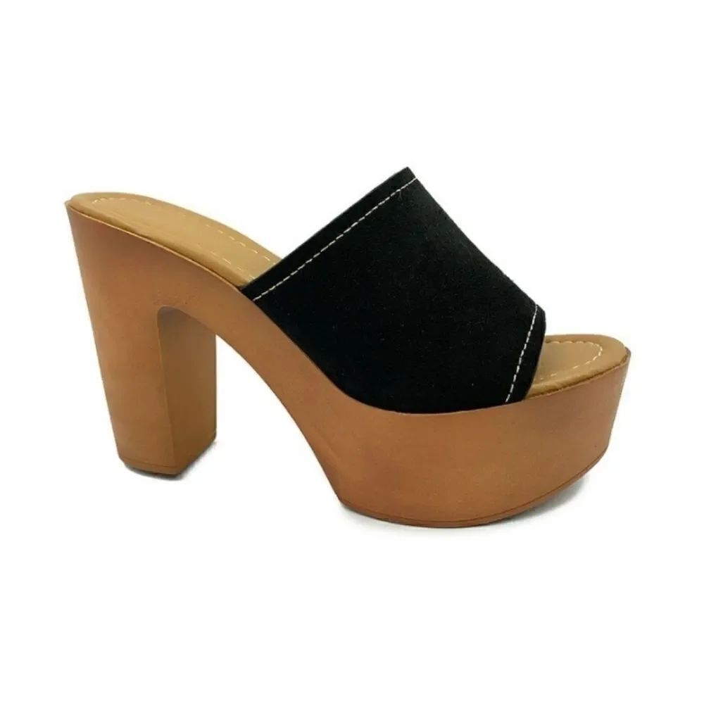 Bamboo black platform sandal